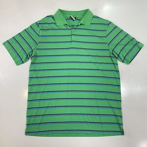 NIKE Men’s Green Golf Athletic Polo Shirt Dri Fit Striped Swoosh Golf Preppy Lg
